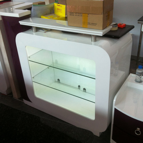 fashion white beauty salon checkout cabinet with display showcase / manicure shop reception desk