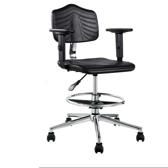Metal adjustable antis-static PU foam industrial workshop armrest chair ESD laboratory stool footrest wheels